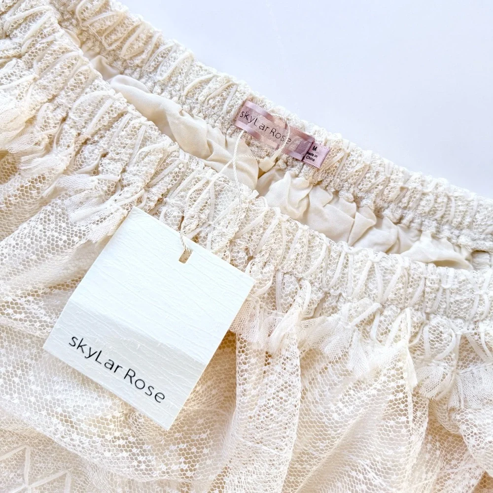 NWT Skylar Rose Off The Shoulder Open Back Boho Tiered Lace Maxi Dress Cream M - Picture 11 of 15